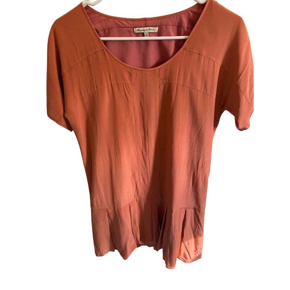 Broadway & Broome Silk Drop Waist Pleated Hem Mini Dress Coral Orange Size 0